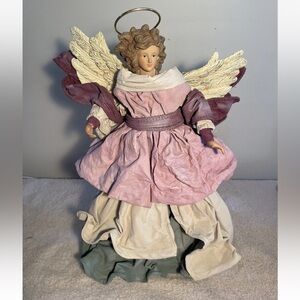 Vintage Angel Christmas Tree Topper Table Ornament Cloth Fabric Mache